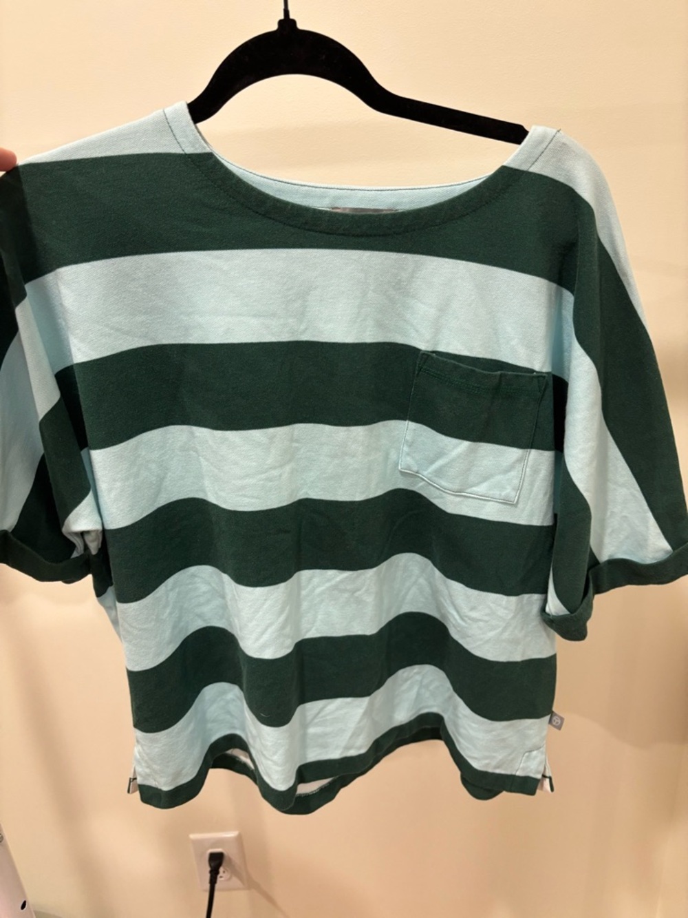 Talbots Striped Short Sleeve Tee in Dark Green and Light Mint